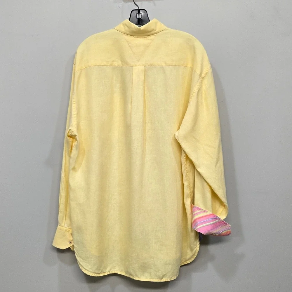 Vintage Y2K Tommy Hilfiger Button Down Shirt Medium Yellow Linen Contrast Cuff‎